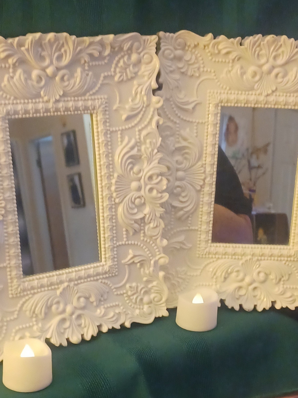 Ornate White Decorative Wall Mirror with Baroque Frame